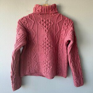 Aran Crafts Rose Cable Knit Turtleneck Sweater